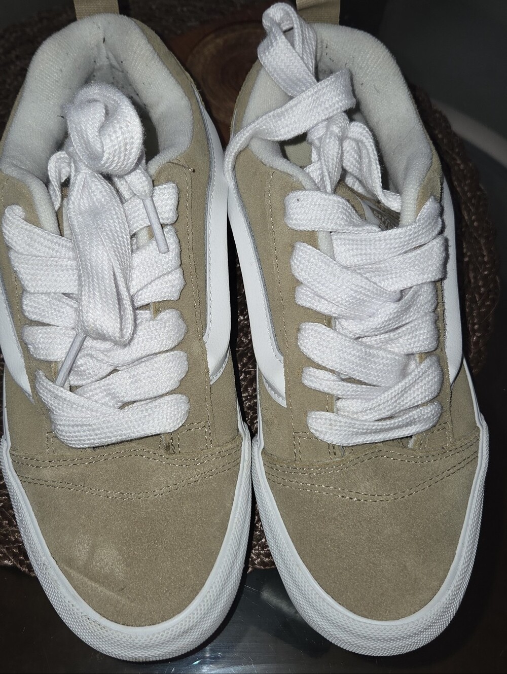 Men's Suede Low-Top Sneakers in Beige and White